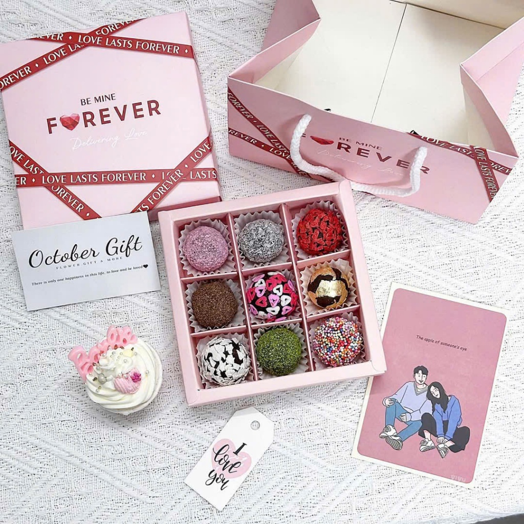 Hộp đựng socola 9 viên Ribbon, kèm túi xách