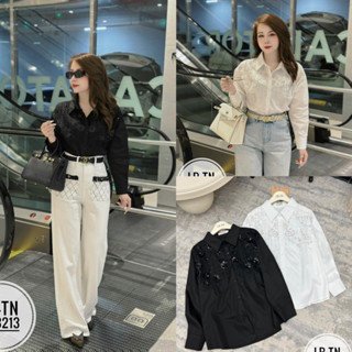  Áo sơ mi thô cổ đức đính hoa kim sa 