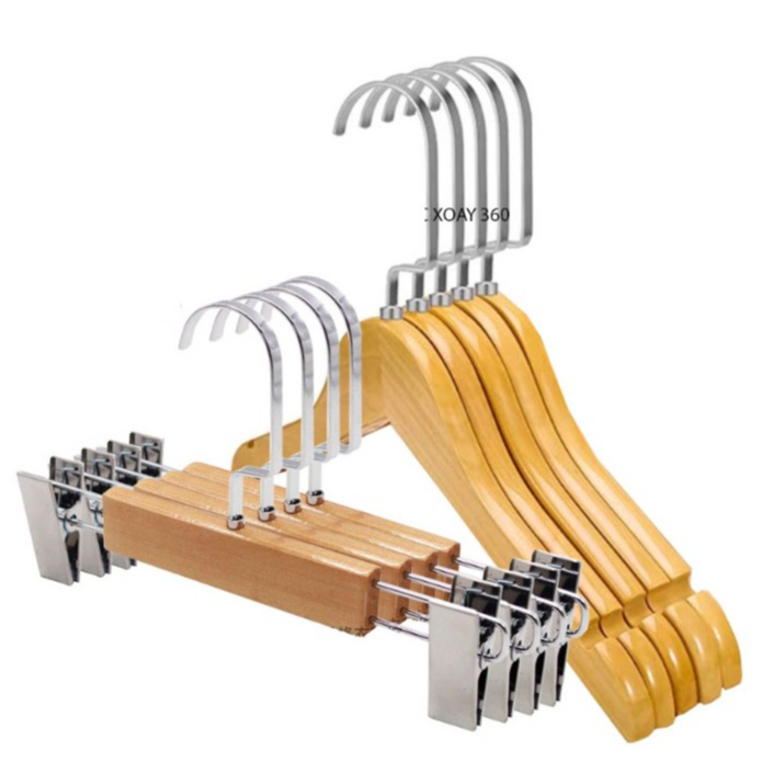 Móc Quần Áo Gỗ Trẻ Em, Móc Áo, Kẹp Quần Gỗ Trẻ Em Màu Vàng Sơn PU