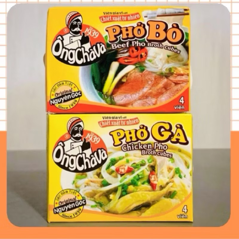 Viên Gia Vị Phở Bò, Gia Vị Phở Gà Ông Chà Và Hộp 4 Viên 75g