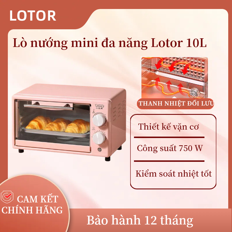 [Hàng Chính Hãng] Lò Nướng Điện Mini Lò Nướng Bánh Đa Năng Dung Tích 10L Nhỏ Gọn, Núm Xoay Hẹn Giờ