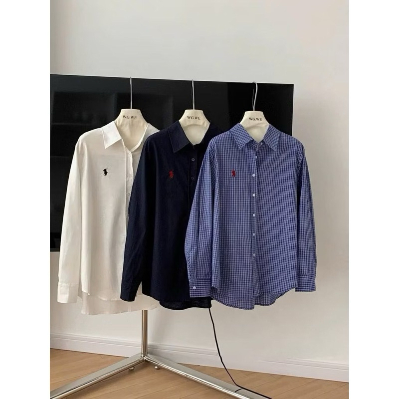 Áo sơ mi tay dài thêu logo ngựa basic dễ phối đồ 3 màu | BigBuy360 - bigbuy360.vn