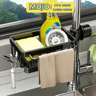  Giá đựng giẻ rửa bát gắn vòi giỏ đựng đồ nhôm không gỉ có khay hứng nước tiện lợi cao cấp MOJO 