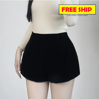  Quần Short Nhung Cạp Cao Khóa Sau BigSize Quần Đùi Nhung 2 Lớp Lưng Cao Ống Rộng-QN2 