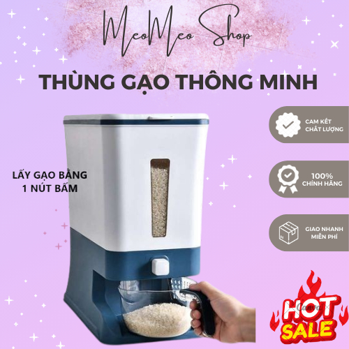 Thùng đựng gạo thông minh công nghệ nhật bản CECILA - chống ẩm, chống mối mọt, có nút bấm tiện lợi, 
