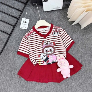 (không kèm gấu) Váy xếp ly E.Q kẻ ngang labubu dànnh cho bé gái AHA002