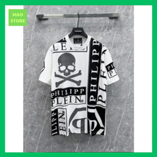 Áo Phông Nam Nữ Premium Cotton Philipp Plein In Hoạ Tiết Vạch Chữ Logo Xương Đầu Lâu .Áo Cộc Tay Siêu Cấp Cho Boy Phố G4