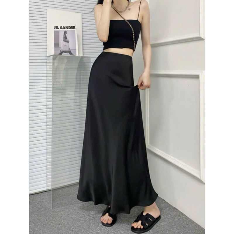 V2-{SANSAN}-DÁNG CHỮ A-Chân Váy Lụa Dáng Dài-Lụa Vân Gỗ 2 Lớp-Nhẹ Nhàng, Thanh Lịch