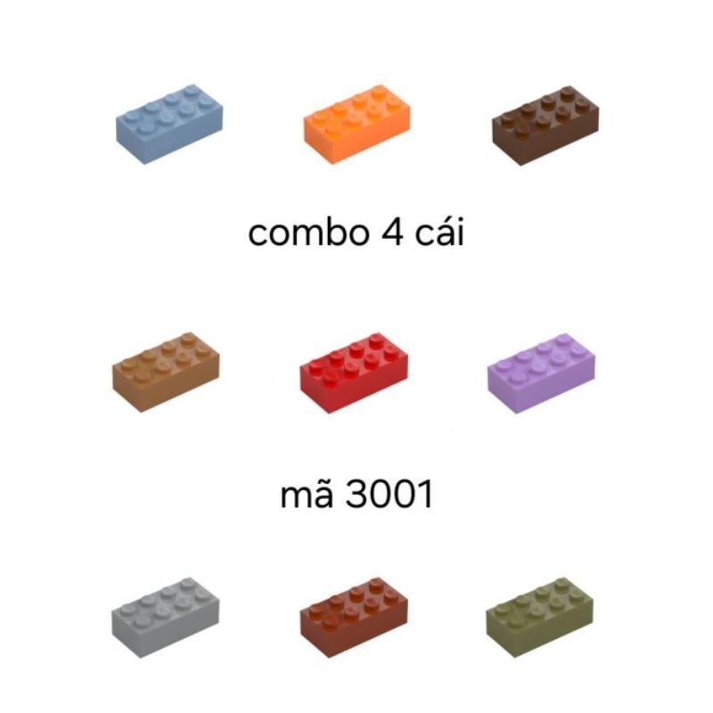 Xếp hình lego combo 4 gạch Brick 2x4 mã 3001