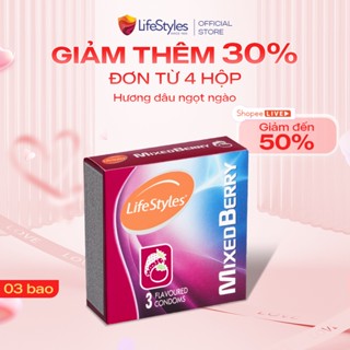 Bao cao su hương dâu thơm vị trái cây LifeStyles Mixed Berry hộp 3 bcs