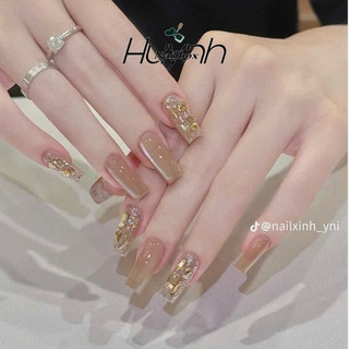  Nail box móng úp thiết kế MẮT MÈO MÀU TRÀ ĐÍNH ĐÁ TRÀ SIÊU SÁNG 