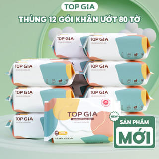 Thùng 12 gói Khăn ướt 80 tờ Topgia giấy ướt không mùi không parabens mềm mịn an toàn dành cho em bé