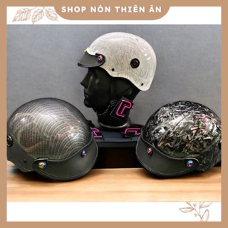 Nón Bảo Hiểm Nửa Đầu 1/2 - Mũ Bảo Hiểm Nửa Đầu - Nhúng CarBon Sơn Nano - Gắn 3 Ốc Titan Gr5 Siêu Đẹp