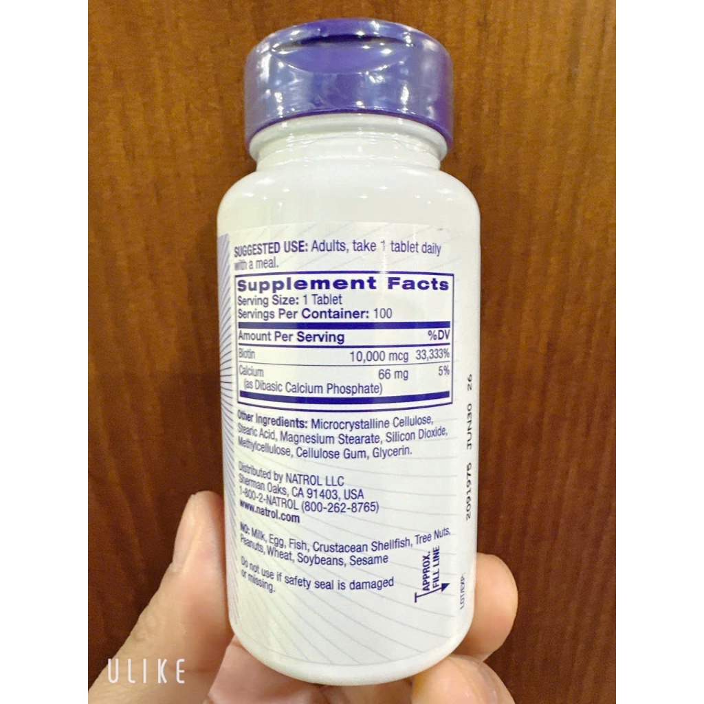 (Mẫu Mới) Viên Uống Natrol Biotin 10000 Mcg hộp 100 Viên, hàng Mỹ ( Biotin Mỹ )