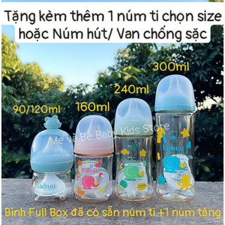 [Được chọn núm S,M,L,LL] - Bình sữa PPSU Babuu baby 90ml/120ml/160ml/240ml/300ml (tặng kèm một núm ti)