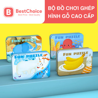 Bộ Đồ Chơi Ghép Hinh Gỗ Cao Cấp 4/6/8/9/12 Miếng Cho Bé, Bộ Hộp Sắt 5 Miếng Ghép Hình Nhiều Mẫu Hình