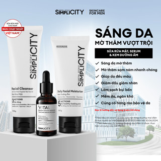 Combo sáng da mờ thâm vượt trội cho nam sữa rửa mặt, serum Vital, kem dưỡng ẩm Men Stay Simplicity Brightening Trio