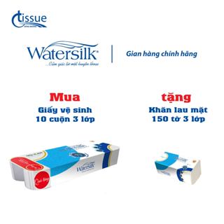 Giấy Vệ Sinh Watersilk 36m V 10 Cuộn Có Lõi Cao Cấp (Tặng Khăn Lau Mặt Watersilk 3 Lớp)