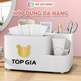 Hộp đựng giấy ăn TopGia cao cấp để bàn có ngăn đa năng tiện lợi