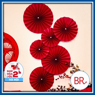 Set 6 quạt giấy đỏ trang trí Tết 2025 dán tường xinh xắn - Quạt giấy xếp đỏ decor nhà cửa, phòng cưới, trường 01727
