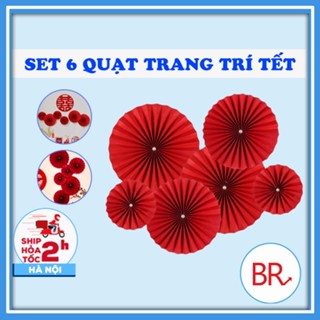 Set 6 quạt giấy đỏ dán tường trang trí Tết 2026 - Quạt xếp đỏ decor cháp bánh, tiệc cưới, trang trí nhà cửa 01727