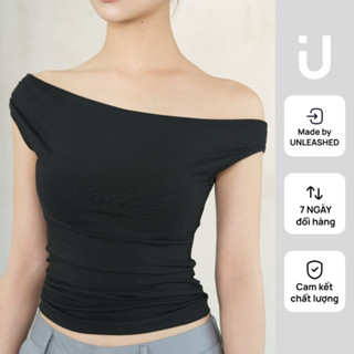 100% Cotton áo thun nữ lệch vai dáng ôm UNLEASHED ngắn tay tôn dáng Kitten Off Shoulder Mini Top
