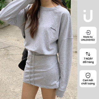 Set nỉ da cá mỏng thêu logo UNLEASHED áo nỉ dài tay bo chun gấu chân váy nỉ lót quần Unleashedvn CIDER set