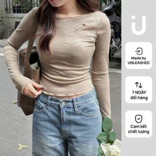 Áo thun nữ thêu tim dáng ôm vừa dài tay xuyên thấu Unleashedvn BLANK HEARTED cotton top