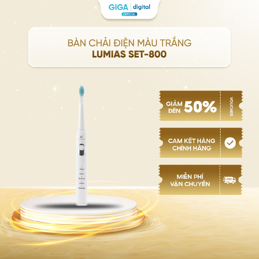 Bàn chải điện màu trắng Lumias SET-800 - Rung 40.000 lần/phút, IPX7, 5 chế độ đánh răng