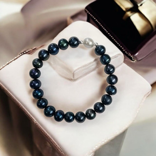 Vòng Tay 7ly Màu Xanh Đen Mix Bi Bạc - Ngọc Trai Trường Thịnh