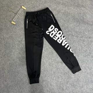 Quần Jogger Dài Nam Dsq.2 Nỉ Đen Phối Chữ I.CON Lá Phong Đỏ, DSQ in chéo, dọc. Đùi Túi Khoá Zip Bạc