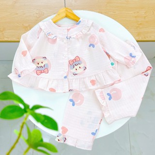  Pizama bé gái dài tay xô cotton Áo Lá Homewear A199 bộ đồ dài tay cho bé babydoll mặc ngủ bốn mùa 