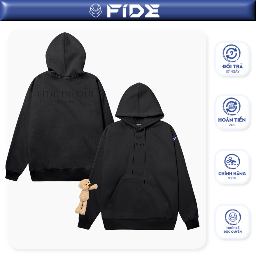 Áo hoodie FIDE TEDDY đính gấu phông trơn nam nữ HOODIE - HD09 (Tặng kèm gấu)