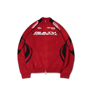 Áo khoác len "GOLDIE GC KNIT JACKET" khóa 2 chiều màu đỏ