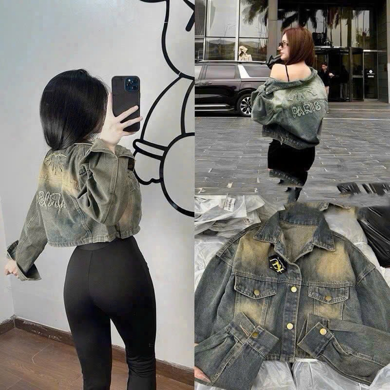 ÁO KHOÁC JEAN ĐẮP CHỮ PARIS TUA RUA FORM CROPTOP QCCC CÁ TÍNH, TRẺ TRUNG - LanLann
