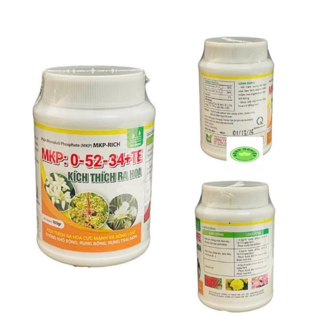 Phân Bón MKP 0-52-34+TE - Kích thích ra hoa đồng loạt, Chống rụng bông, rụng trái- Hủ 100gr