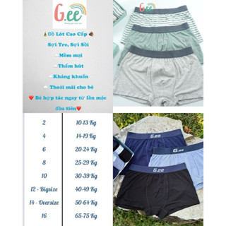 {Gee} Set 3 QUẦN LÓT ĐÙI bé trai cao cấp Sợi Tre, Sợi Sồi mềm mại, co giãn, kháng khuẩn thoải mãi, an toàn bé và ba