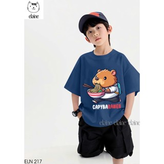 Set đồ bé trai ELAINE gồm áo cotton cộc tay hình Capybara mix quần kaki hàng cao cấp | ELN217