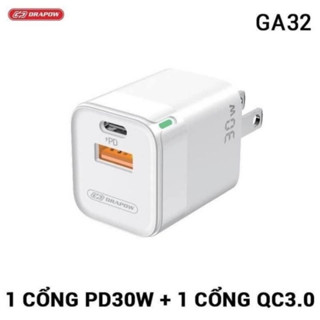 Củ sạc nhanh 30W Drapow GA32 GaN PD 30W + QC3.0 có 2 cổng sạc nhanh USB và Type C