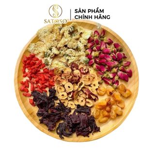 Trà thanh nhiệt thơm ngon SATOSO 10g gốm Atiso, hoa cúc, táo đỏ, hoa hồng, kỷ tử, long nhãn