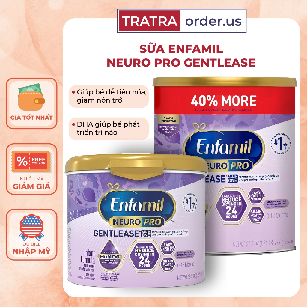 Enfamil Neuro Pro Gentlease dành cho bé hệ tiêu hóa kém với DHA tăng cường phát triển trí não