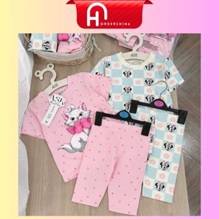 Set 2 bộ quần áo bé gái mèo nơ nổi chấm bi và mickey kẻ caro chất cotton mềm mịn mát - HNOrderChina