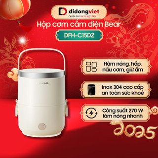 Hộp Cơm Cắm Điện Mini 2 Tầng Bear DFH-C15D2 |  240W - 1.5L - Khay Inox Hâm Nấu Cơm Nhanh - Bảo Hành 18 Tháng