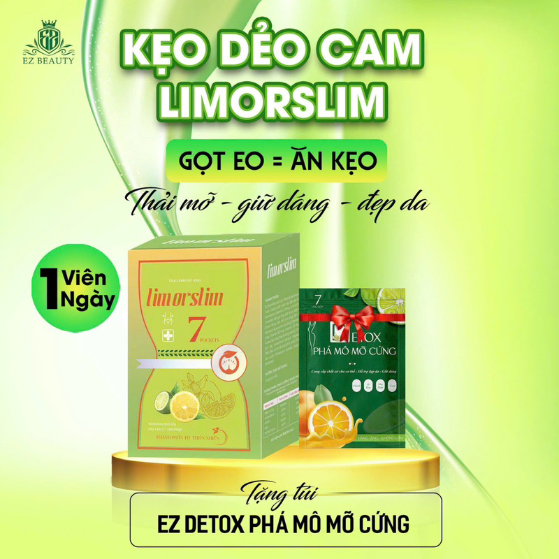 KẸO DẺO CHANH CAM LIMOR SLIM GIẢM CÂN TẶNG PHÁ MỠ CỨNG COMBO 3HỘP TẶNG DETOX