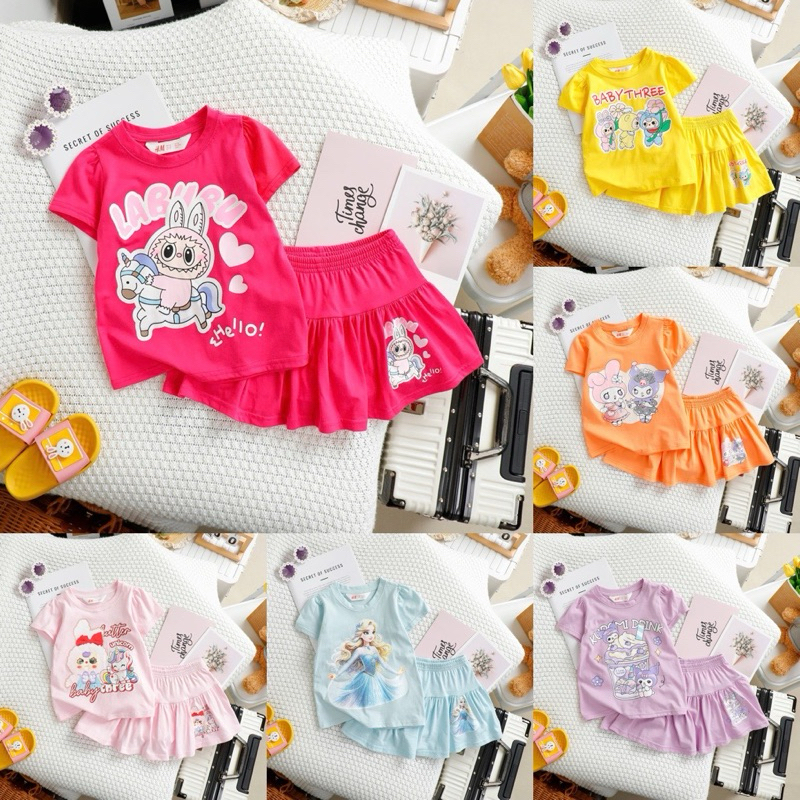 Sét váy bé gái Janeshop, Bộ áo cotton chân váy có quần xuất dư thấm hút mồ hôi size 12-32kg mã SV083