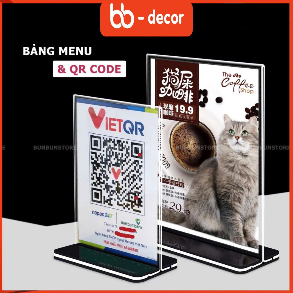 Kệ Menu Mica A4, A5, A6, Bảng Mica Để Bàn, Menu mica để bàn