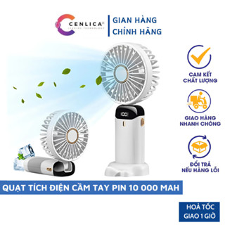 Quạt Mini Cầm Tay Tích Điện N15,Pin Sạc 10.000mAh,5 Tốc Độ Gió, Xoay Linh Hoạt 90 Độ Có Dây Đeo Cổ,Đèn LED Hiển Thị