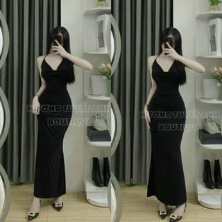    ẢNH THẬT BY HTA   Váy body dáng dài yếm cổ đổ đuôi cá quyến rũ  tôn dáng mặc đi tiệc  đi chơi  đi date  đi biển 