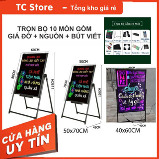 Bảng Led Huỳnh Quang, Bảng Viết Dạ Quang 60x80cm, 50x70cm, 30x40cm ( Tặng kèm chân giá + 10 bút + Điều khiển + khăn lau)
