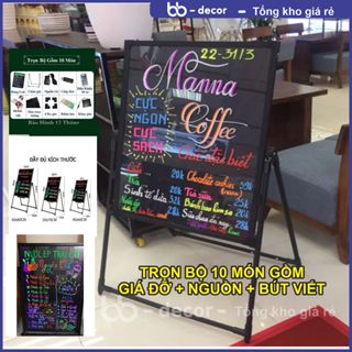 Bảng Led Huỳnh Quang, Bảng Viết Dạ Quang 60x80cm, 50x70cm, 40x60cm ( Tặng kèm chân giá + 10 bút + Điều khiển + khăn lau)